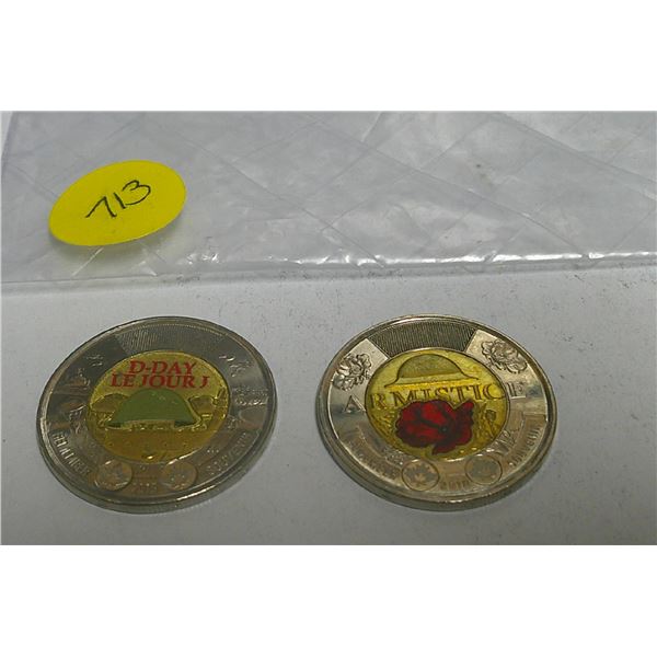 two 2 dollar coins (2013+2014)