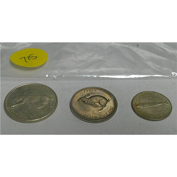 3 coins quarter, dime, nickel (1867-1967)