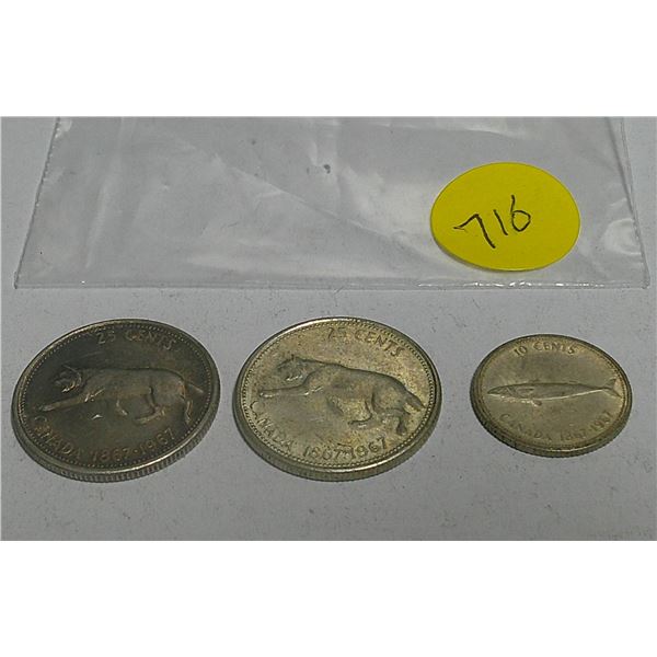 3 coins 2 quarters + 1 dime (1867-1962)
