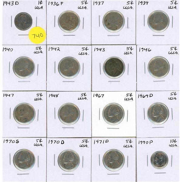 1943 D USA One Cent, 1936 F, 21937, 1939, 1940, 1942, 1943, 1946, 1947, 1948, 1967, 1969 D, 1970 S, 