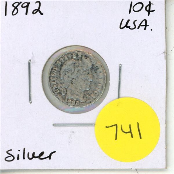 1892 USA Silver Ten Cents.