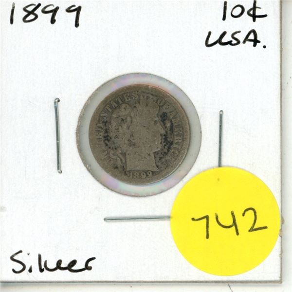 1899 USA Silver Ten Cents.