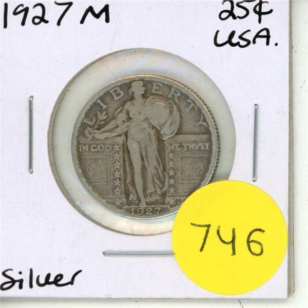 1927 M USA Silver Twenty Five Cents.