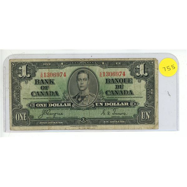 1937 Canadian One Dollar Bill