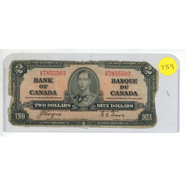 1937 Canadian Two Dollar Bill