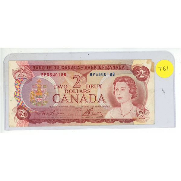1974 Canadian Two Dollar Bill