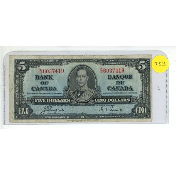 1937 Canadian Five Dollar Bill