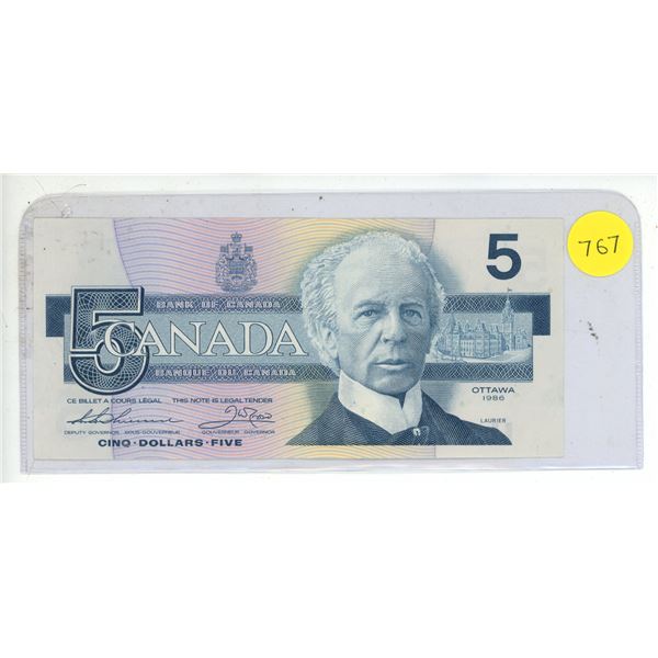 1986 Canadian Five Dollar Bill
