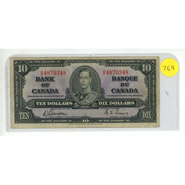 1937 Canadian Ten Dollar Bill