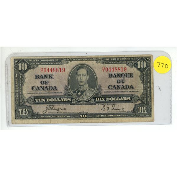 1937 Canadian Ten Dollar Bill