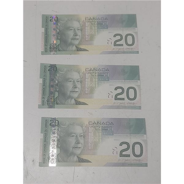 2004 Canadian Twenty Dollar Bills Set Of 3 In Sequence