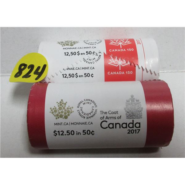 2017 2 Rolls of 2017 Canadian Fifty Cents.