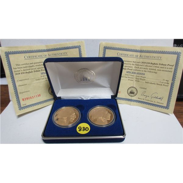 2010 USA Fifty Dollar Buffalo Tribute Gold Clad Bronze Coins