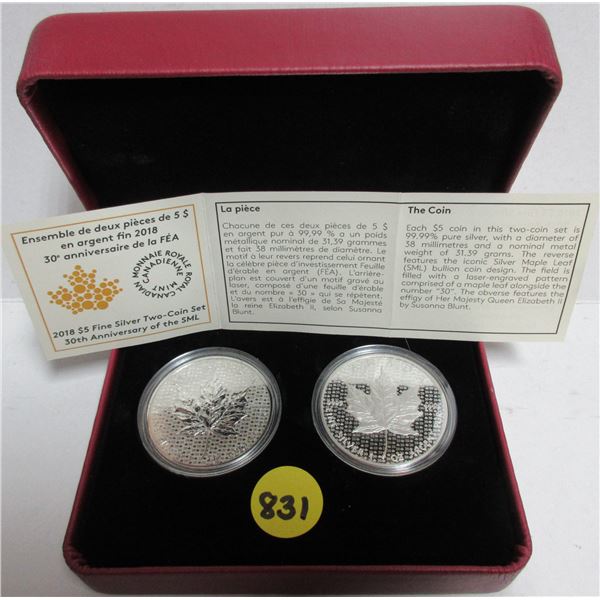 2018 Canadian Five Dollar Fines Silver 2 Coin Set