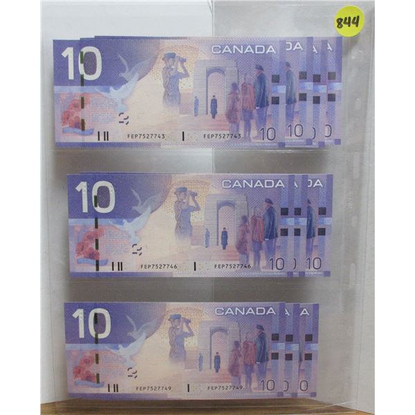 2005 10 In Sequence Ten Dollar Uncirculated Bills