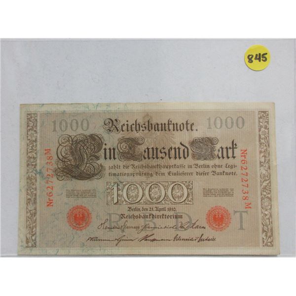 1910 One Thousand Reeichsbanknote