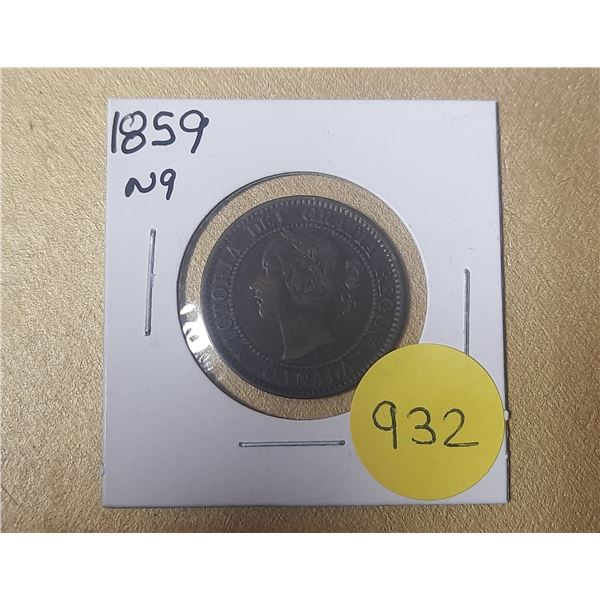 1859 N9 Canadian Large Cents