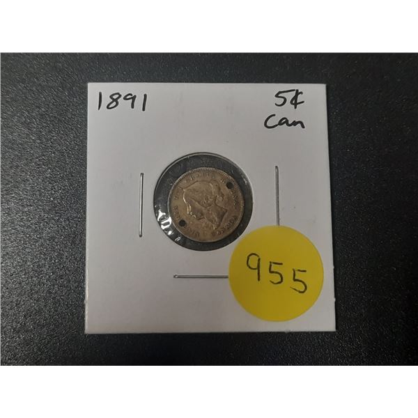 1891 Canadian Silver Small Five Cents