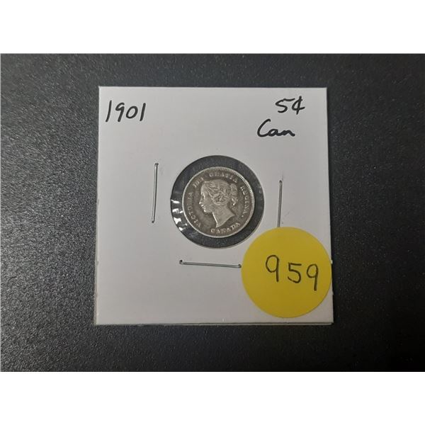 1901 Canadian Silver Small Five Cents