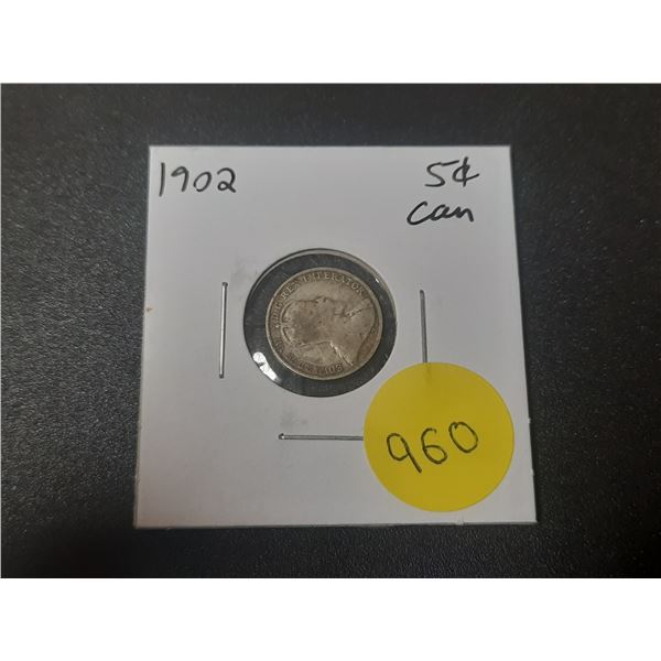 1902 Canadian Silver Small Five Cents