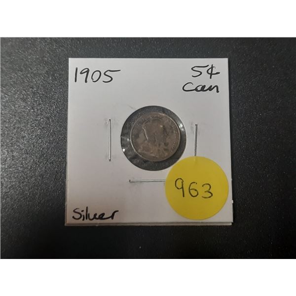 1905 Canadian Silver Small Five Cents