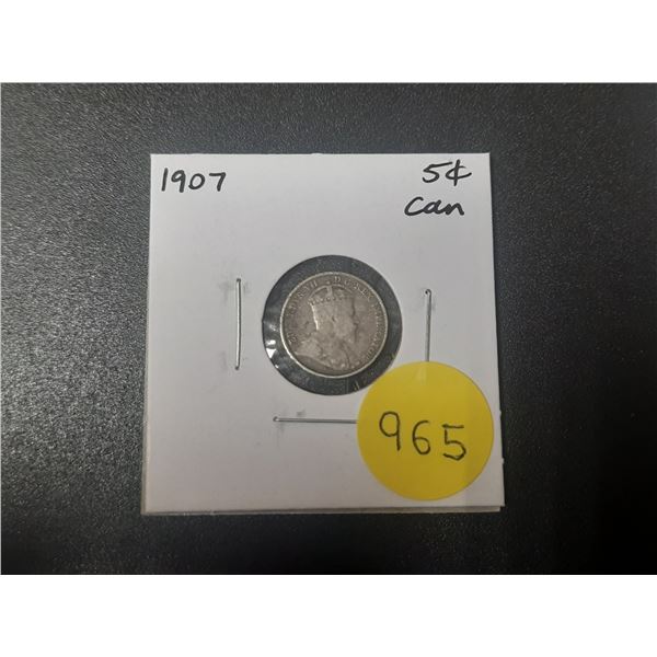 1907 Canadian Silver Small Five Cents