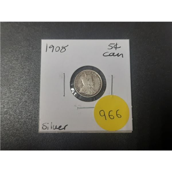 1908 Canadian Silver Small Five Cents