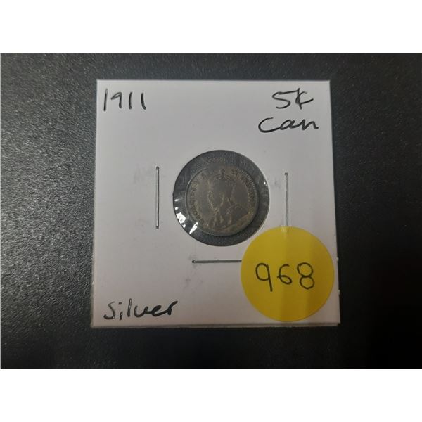 1911 Canadian Silver Small Five Cents