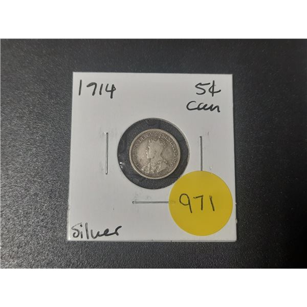 1914 Canadian Silver Small Five Cents