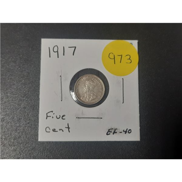 1917 Canadian Silver Small Five Cents