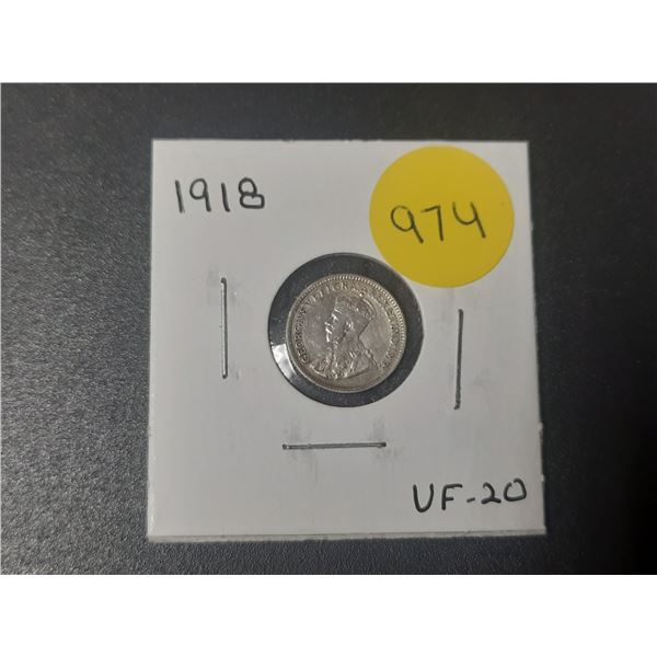 1918 Canadian Silver Small Five Cents