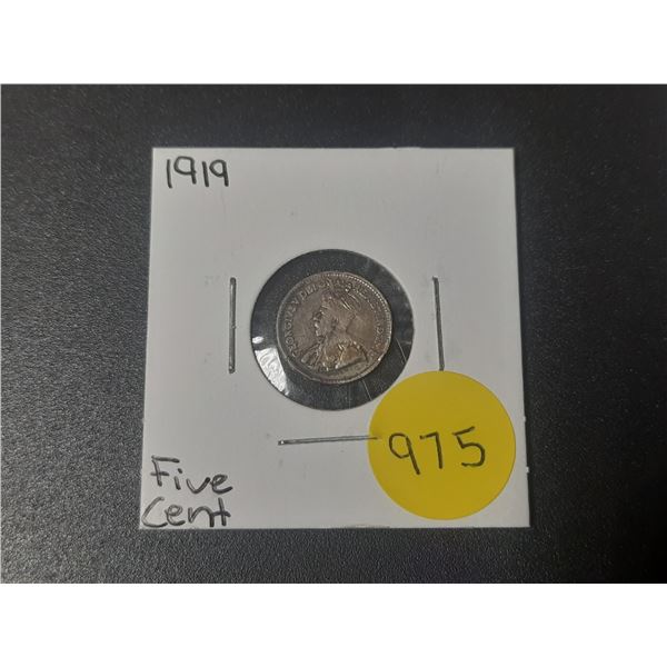 1919 Canadian Silver Small Five Cents