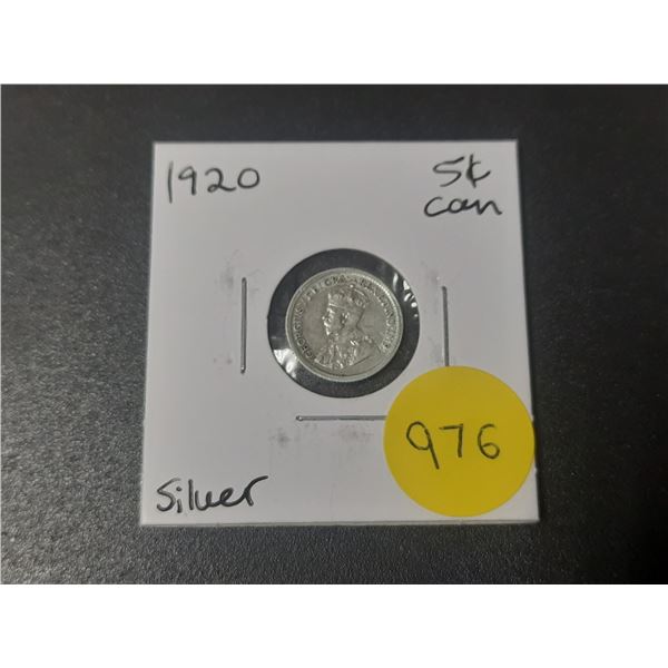 1920 Canadian Silver Small Five Cents