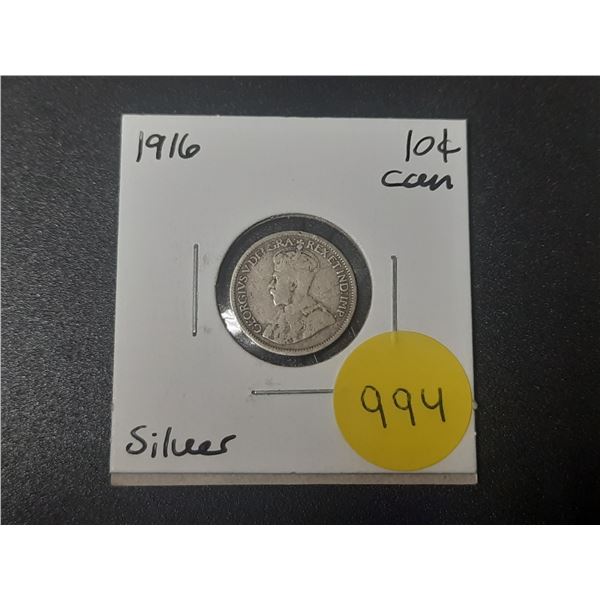 1916 Canadian Silver Ten Cents