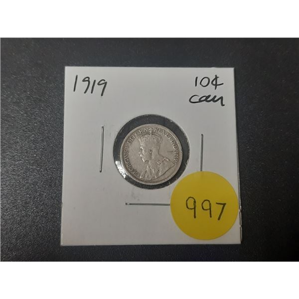 1919 Canadian Silver Ten Cents
