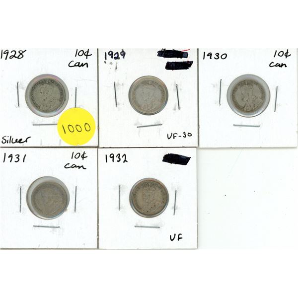 1928-1932 Canadian Silver Ten Cents
