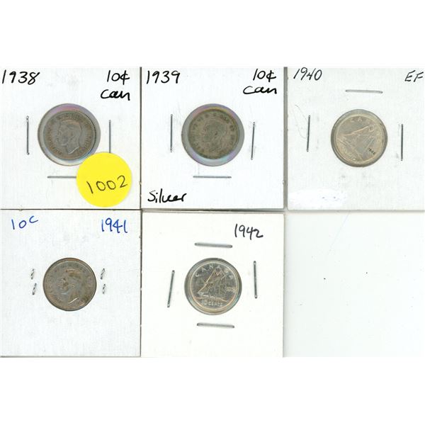 1938-1942 Canadian Silver Ten Cents