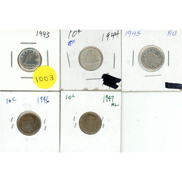 1943-1947 ML Canadian Silver Ten Cents