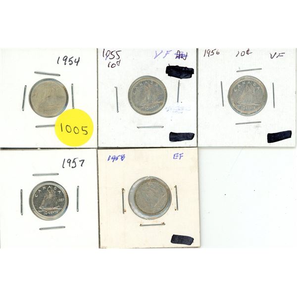1954-1958 Canadian Silver Ten Cents