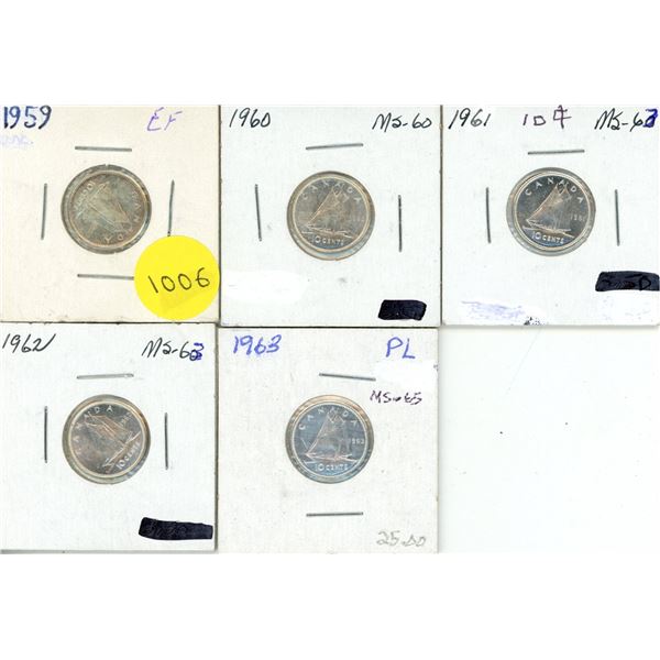 1959-1963 PL Canadian Silver Ten Cents