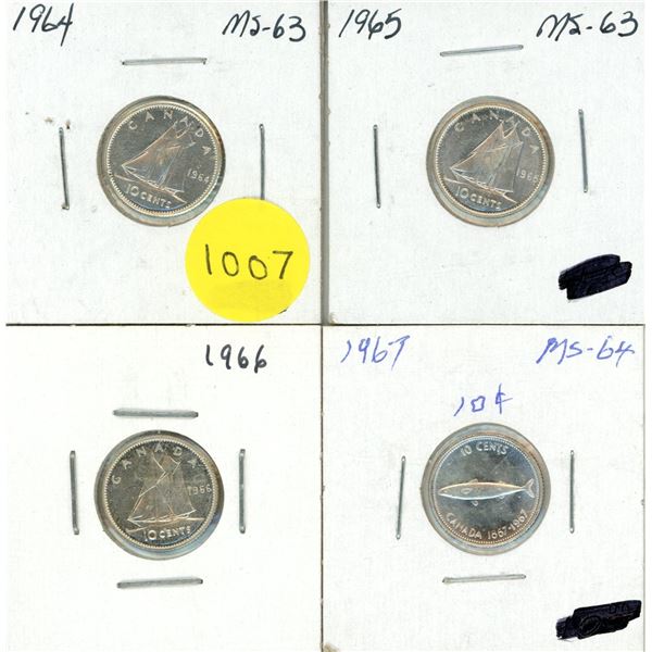 1964-1967 PL Canadian Silver Ten Cents