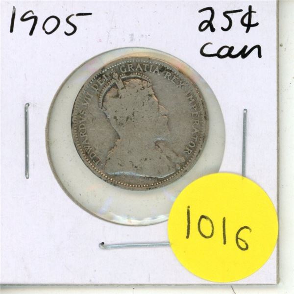 1905 Canadian Silver Twenty Five Cents