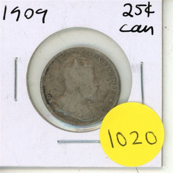 1909 Canadian Silver Twenty Five Cents