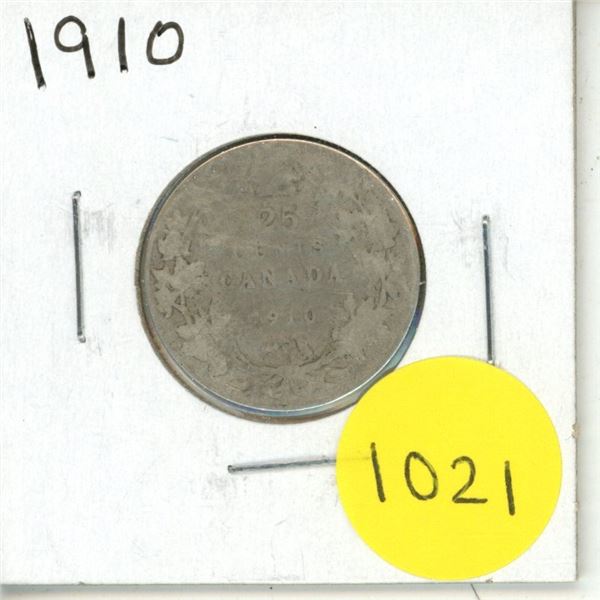 1910 Canadian Silver Twenty Five Cents