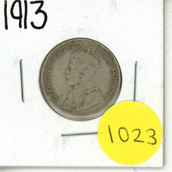 1913 Canadian Silver Twenty Five Cents