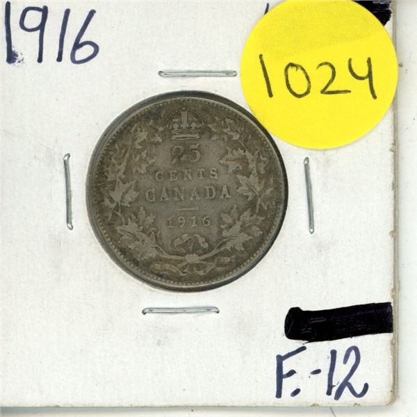 1916 Canadian Silver Twenty Five Cents