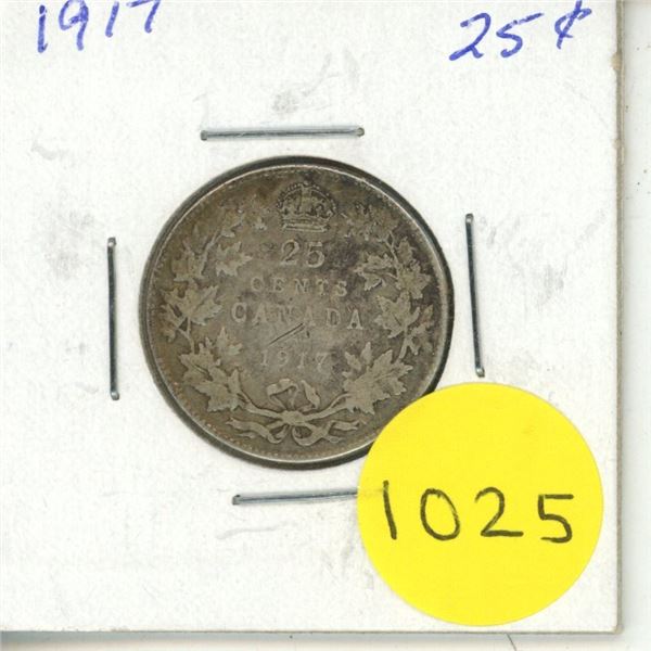 1917 Canadian Silver Twenty Five Cents