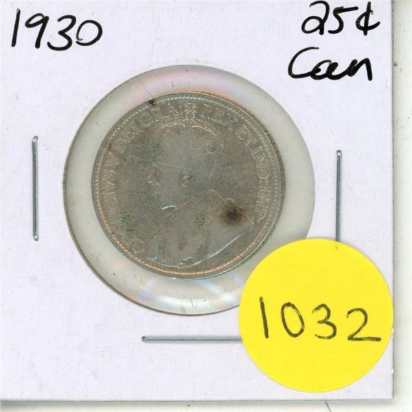 1930 Canadian Silver Twenty Five Cents