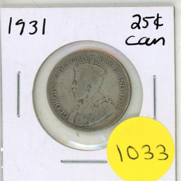 1931 Canadian Silver Twenty Five Cents