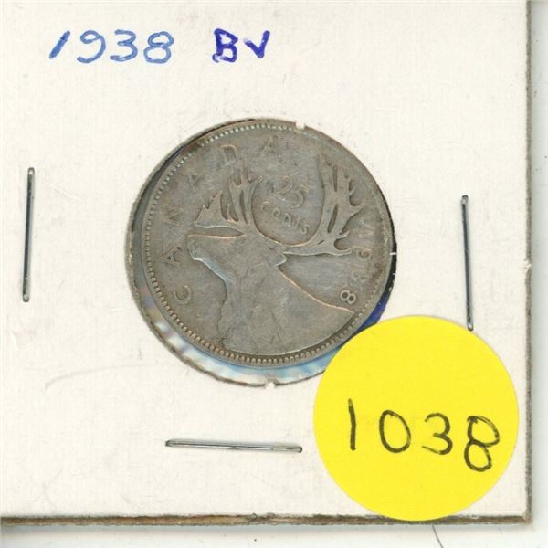 1938 Canadian Silver Twenty Five Cents